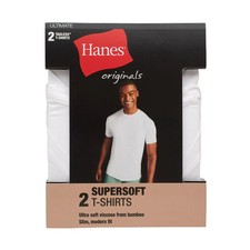 Hanes Originals Ultimate Men's SuperSoft Crewneck Undershirt White 2-Pack picture