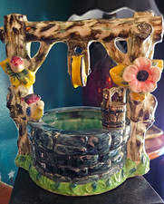 Ceramic Wishing Well Planter, Floral Glazed, Vintage, Made In Japan picture