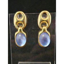Vintage 80's Paolo Gucci Door Knocker Pierced Earring w/ Blue Moonglow Cabochons picture