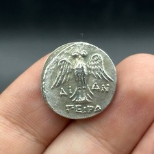 Ancient Greek Very Rare Owl & Tyche Goddess of Luck & Fortune Silver Plated Coin picture