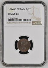 1844 Great Britain Half Farthing NGC MS 64 BN - UNDERGRADED PERFECTION PQ PQ picture