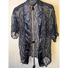 Black Lace Duster Sheer Floral Kimono Dark Feminine Romantic Goth Witchy Boho picture