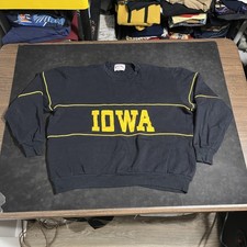 Vintage Iowa Hawkeyes Sweatshirt Flocked XL Black NCAA Football Nutmeg Mills 80s picture