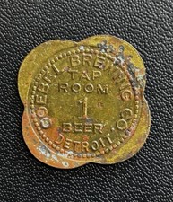  Vintage Goebel Brewing Co Detroit MI 1 Beer Tap Room Token Cypress Casks 1930’s picture