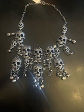 Natasha Gothic Black Crystal Skull Statement Necklace NWT picture
