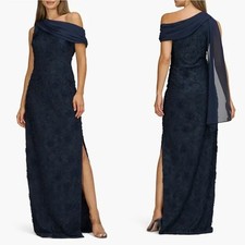 JS Collections Deep Navy Blue Elodie Floral One-Shoulder Gown Size 8 $298 picture