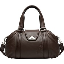 Pourchet Paris Brown Pebbled Leather Satchel Bowler Bag Silver Hardware picture