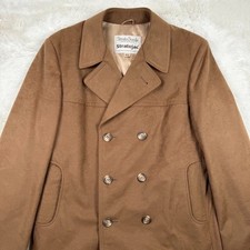 Vintage 70s Stratojac Coat Double Breasted Men's 40 Tan Suede Trench Overcoat picture