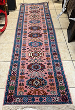 Turkish Fringed Runner Wool Rug Handwoven 1950s Multicolor 30x118 in (3.9x9.6ft) picture