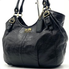 Coach 18612 Madison Handbag Tote Bag Logo Leather Black Women's Authentic picture
