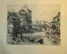 Antoine BRIENT (Rezé 1905-Nantes 1936) STRONG WATER SIGNED LANDSCAPE ANIME BRIDGE 1930 picture