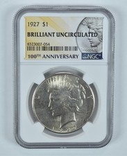 1927 Peace Silver Dollar BU NGC 100th Anniversary Label picture