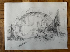 Antique 19th Century Drawing of an Old Stone Arch Belgium Belgian 8.5 x 11 picture