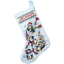 Janlynn 80-0477 Penguin Joy Stocking Counted Cross Stitch Kit, Light Blue picture