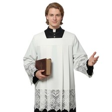 Catholic Premium Clergy Vestment Set Elegant White Surplice with Pleated Lace... picture