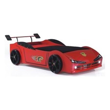Pemberly Row Modern Woody Twin Race Car Bed with LED Headlights in Red picture