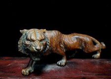 Chinese Antique Boxwood Wooden Carved Exquisite Tiger Statue Decor Sculpture Art picture
