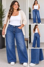 Moco Boutique Barrel Leg Jeans Blue Medium Wash High Rise Plus Size 24W NWT picture