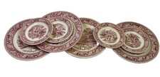 ( 8 SET ) Vintage Royal China Memory Lane Red Transferware Ironstone Plate Set picture