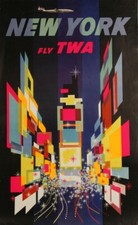 Vintage David Klein TWA Poster New York City Mid Century Modern Times Square picture