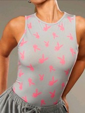 Gray Playboy bodysuit with pink bunny graphics #playboy #bunny picture