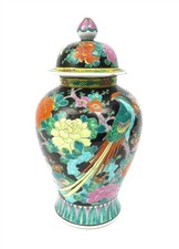 C.1930s Japanese Porcelain Painted Famille Noire Vase with Birds & Flowers 10