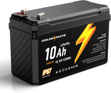 GOLDENMATE 12V 10Ah Lifepo4 Lithium Battery, 5000+ Deep Cycles, IP67 Waterproof picture