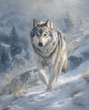 Gray Wolf Walking Along Snowy Mountain Ridge Print - 892605551 picture