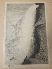 1886 A.W. Sangster Niagara Falls Cave of Winds Etching Signed Remarque picture
