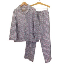 Lanz of Salzburg Flannel Pajama Set Tyrolean Blue Heart 2 Pc Cotton Sz Medium picture