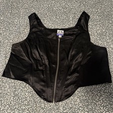 Future Collective Corset Top Womens 2X 3X Black Satin Front Zip Bustier Plus 20W picture