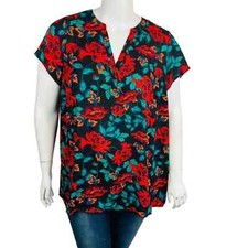 Torrid Womans Sz 2X 18/20 Plus Black Floral Georgette Hi-Low Tunic Blouse NWT picture