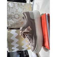 AGL Attilio Giusti Leombruni Pearl Studded Ribbon Platform Sneakers Womens 37.5 picture