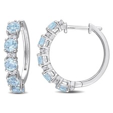AMOUR 3 1/4 CT TGW Sky Blue Topaz and White Topaz Hoop Earrings In Sterling picture