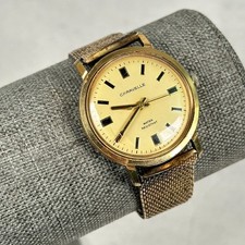 VTG Caravelle Watch Mens 32mm Gold Tone Manual Wind Mesh Band Working READ picture