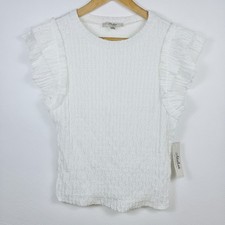 NWT Coquette Romantic White Lace Medium Blouse Ruffle Minimalist Quiet Luxury picture