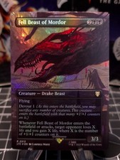 FOIL MTG Fell Beast Of Mordor - Borderless - - 513 LTC LOTR Lord of the Rings NM picture