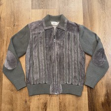 Vintage Oleg Cassini Sweater Jacket Mens Leather Suede Rockabilly 70s Mod Large picture