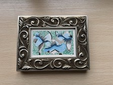 Original Abstract Watercolor Painting Framed 4x6 Blue Green Ornate Silver Frame picture