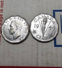 (2)TWO AU 1944 CANADA 5 CENTS NICKEL WWII WAR KING GEORGE VI VICTORY WW2 1945 picture