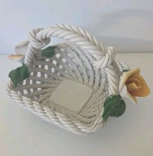 Ceramic Italian Bassano Capadimonte Woven Trinket Basket Woven Mid Century picture