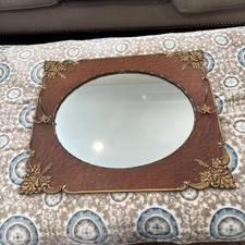Late 1800’s Victorian Oak Wall Mirror Gold Embossed Floral Design W Hat Hooks picture