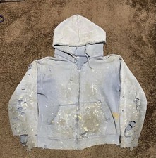 50s 60s Vintage Full Zip Hoodie Faded Distressed Paint Splatter Boxy M picture
