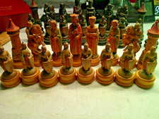 ✔️ANRI 1960 KING ARTHUR CHESS SET HAND CARVED WOOD , PAINTED GILDED BOX & BOARD picture