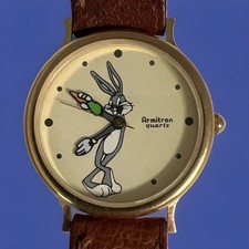 VTG Armitron Bugs Bunny Quartz Watch Unisex Gold Tone Leather Analog New Battery picture