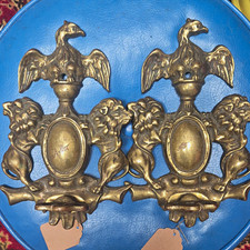 Pair Antique 1800s Brass Eagle & Lion hat or coat hanger  picture