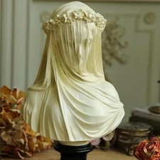Abstract Veiled Maiden Bust Statue White Resin Goddess Sculpture Vintage Home  picture