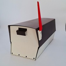 Vintage Leigh Mid Century Modern U.S. Mailbox Brown Cream Red Flag MCM 1960s picture