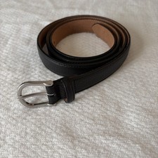L.L.BEAN-Full Grain Black Leather Jean Chino Belt Silver Buckle Made USA Sz 2X picture