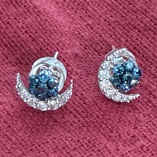 18K white Gold, Blue & .50 ct. Natural Diamond Crescent Moon Stud Earrings picture